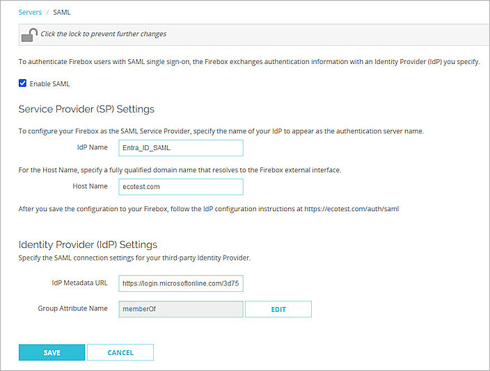 Screenshot of Entra ID, Firebox Auth Server setup 3